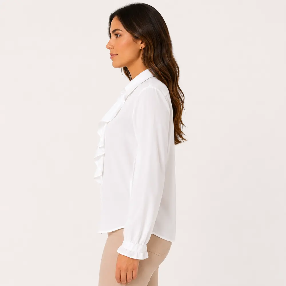 Camisa Feminina Crepe Manga Longa Com Babado .WS6938