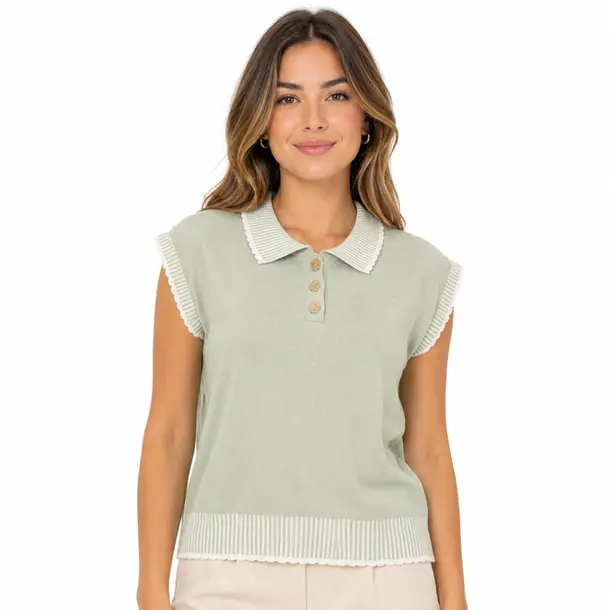 Polo Feminina Manga Curta Tricô Modal .WF3673 Verde