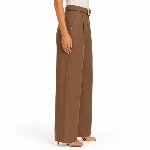 Calça Pantalona Feminina Alfaiataria Com Cinto .XX6056 Marrom