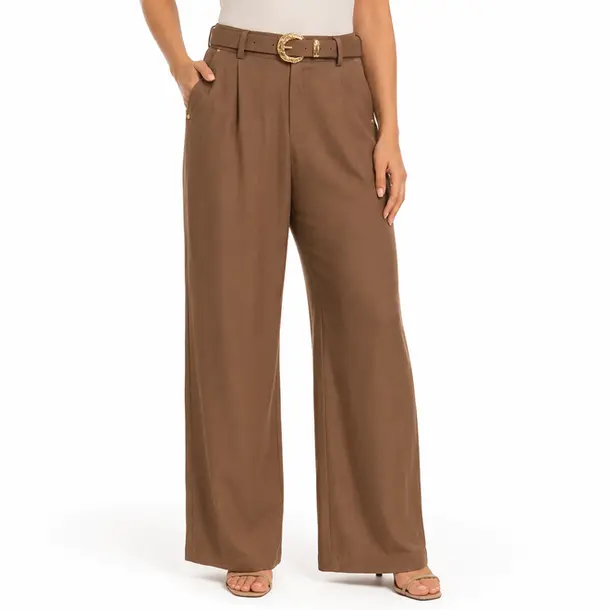 Calça Pantalona Feminina Alfaiataria Com Cinto .XX6056 Marrom