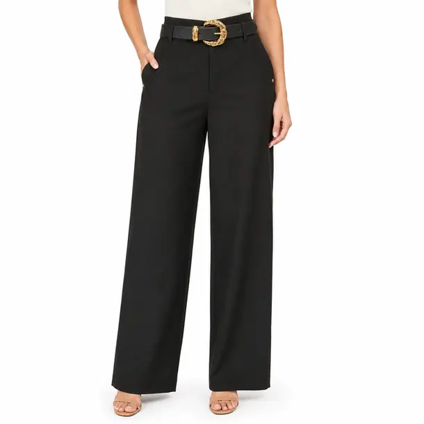 Calça Pantalona Feminina Alfaiataria Com Cinto .XX6056 Preto
